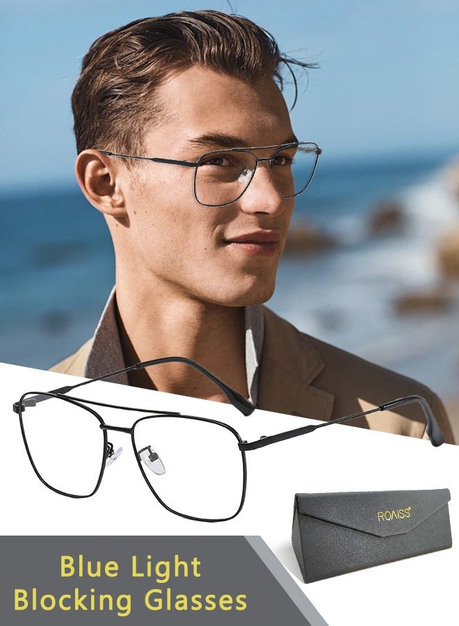 رويس نظارة حجب الضوء الأزرق، نظارة كبيرة الحجم للكمبيوتر وللقراءة والألعاب والتلفزيون والهواتف بفلتر الضوء الأزرق، نظارات الموضة المضادة لإجهاد العين والصداع للنساء والرجال، أسود - Image 1