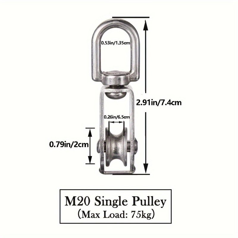 M20 Stainless Steel Crane Pulley Set Single Wheel Wire Rope Hanging Pulley - Image 3