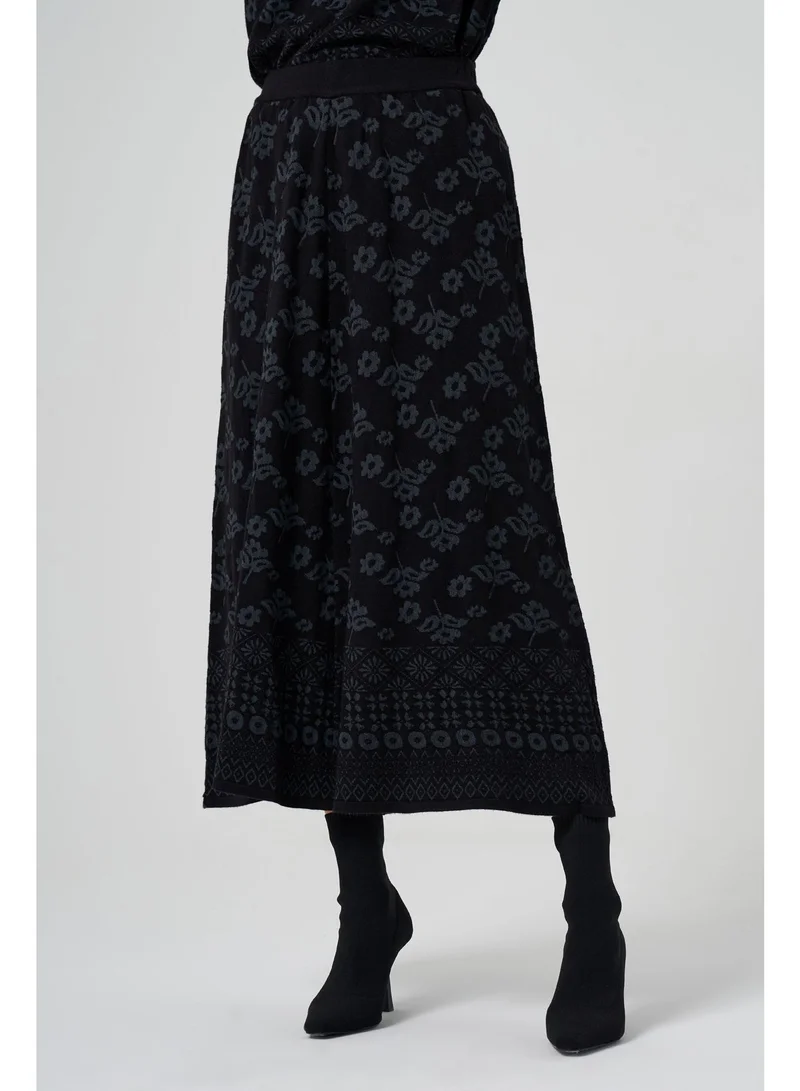 MissWhence  Flower Patterned Knit Sweater and Skirt Set - Black for Women | Best Price UAE