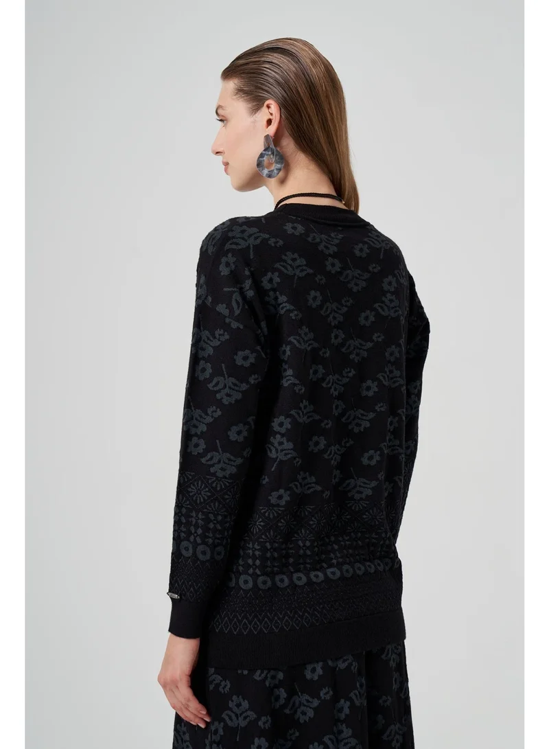MissWhence  Flower Patterned Knit Sweater and Skirt Set - Black for Women | Best Price UAE