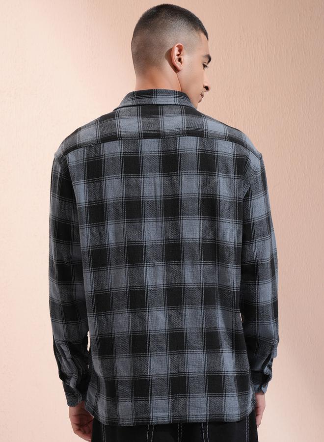 HIGHLANDER Checked Oversized Collared Shirt with Pocket - Image 3