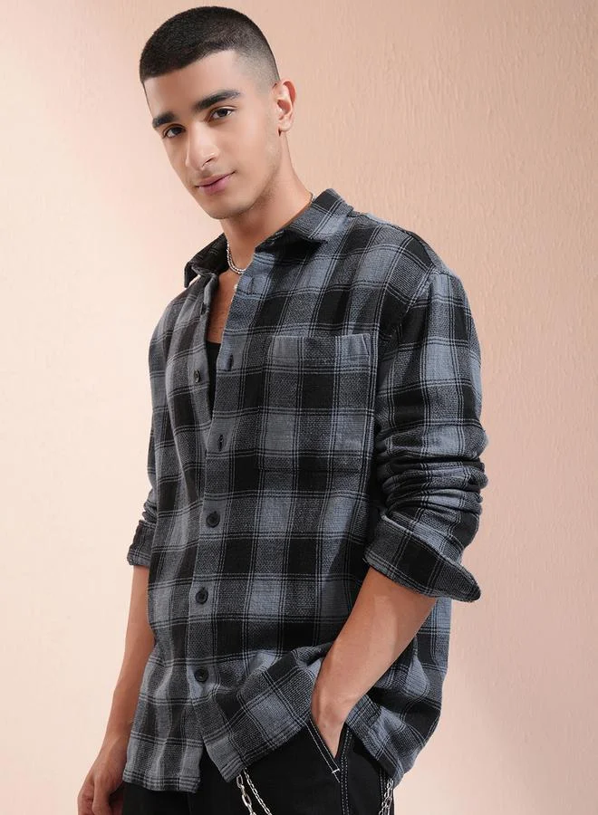 HIGHLANDER HIGHLANDER Checked Oversized Collared Shirt with Pocket