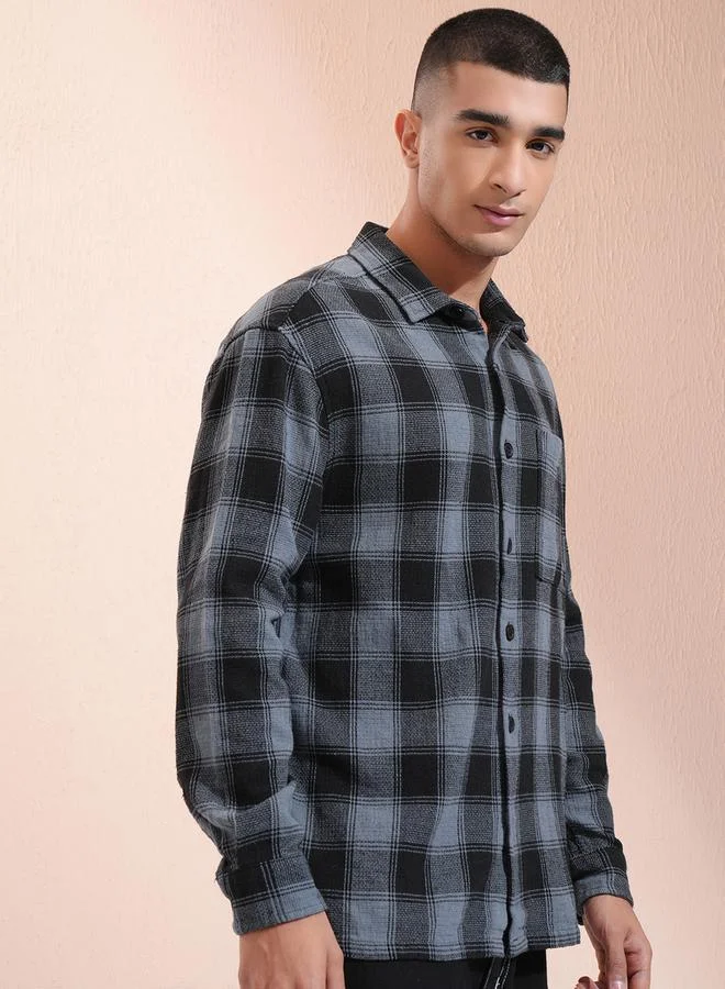 HIGHLANDER HIGHLANDER Checked Oversized Collared Shirt with Pocket