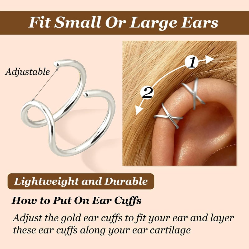 YANCHUN 4Pcs Ear Cuffs Non Piercing Silver Ear Cuff Earrings for Women Trendy Clip on Cartilage Earring Stacks Non Pierced Adjustable Fake Earrings Set Jewelry - Image 4