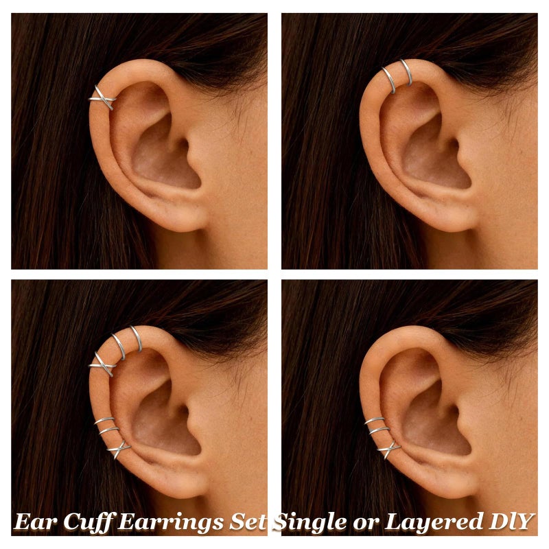 YANCHUN 4Pcs Ear Cuffs Non Piercing Silver Ear Cuff Earrings for Women Trendy Clip on Cartilage Earring Stacks Non Pierced Adjustable Fake Earrings Set Jewelry - Image 3