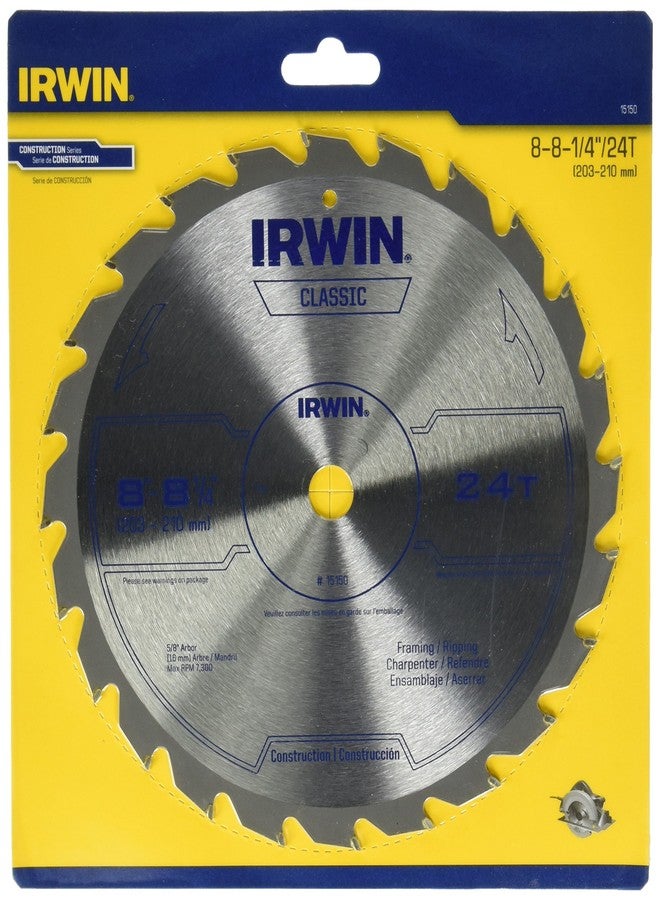 IRWIN Tools Classic Series Carbide Table/Miter Circular Saw Blade, 8 1/4-inch, 24T (15150) - Image 1