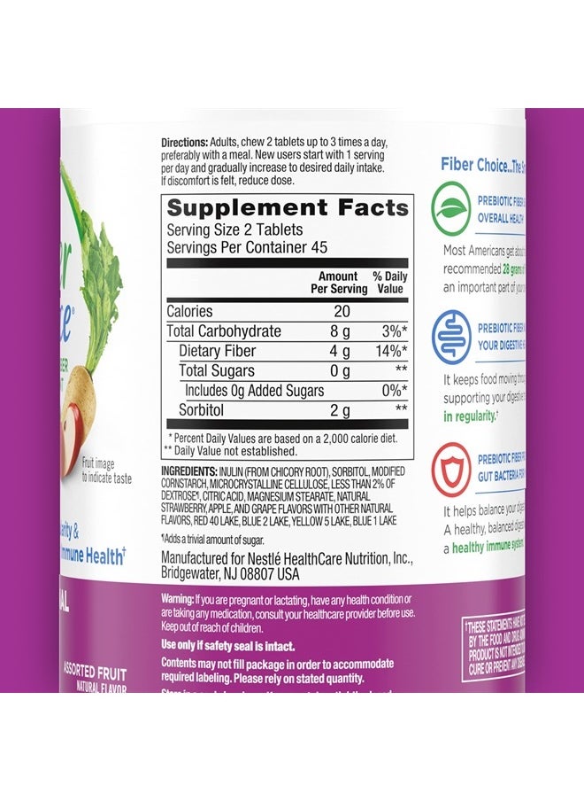 Fiber Choice - Daily Prebiotic Fiber Chewable Tablets, Assorted Fruit, 90 Count (Pack of 2) - Image 1