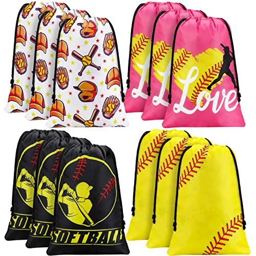 Shappy 12 Pcs Baseball Gift Bags Drawstring String Bag Sports Party Favor Candy Treat Snack Goodie Bags for Team Birthday Sports Storage Supplies - Image 1