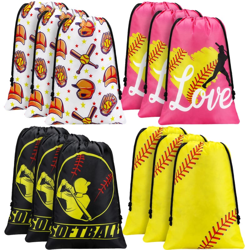 Shappy 12 Pcs Baseball Gift Bags Drawstring String Bag Sports Party Favor Candy Treat Snack Goodie Bags for Team Birthday Sports Storage Supplies - Image 2