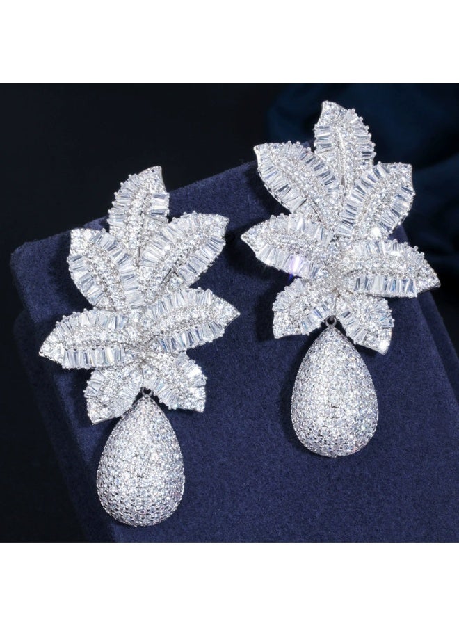 Ciara S925 silver needle European and American atmospheric ladder cubic zirconia three color electroplated earrings tropical pineapple earrings - Image 2
