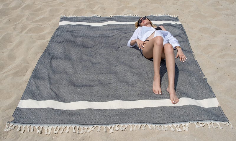 DEMMEX DEMMEX XXXL 90x82 OekoTEX Certified 100 Turkish Cotton Blanket  Beach Picnic Camping Bedspread  Throw  Multipurpose  Oversized  Soft Diamond Weave 3lb Made in Turkey Black