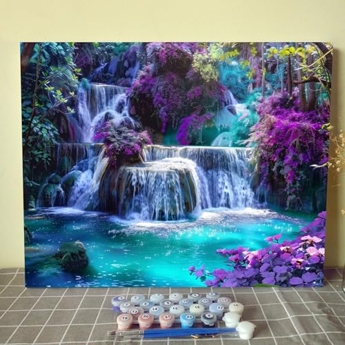 Aihonmin Rainforest Waterfall Paint by Numbers Tropical Forest Paint by Numbers Kits for AdultNatural Landscape Paint by Numbers Kits on Canvas for Home Wall Decor Without Framed 16W x 20H - Image 1