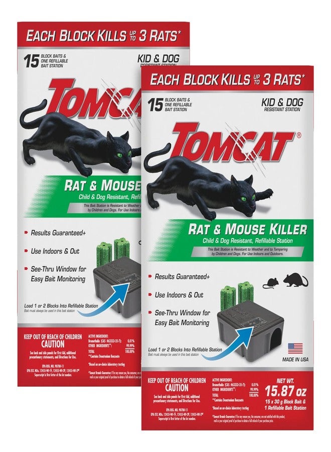 Tomcat Rat and Mouse Killer Child and Dog Resistant, Refillable Station, 2-Pack (2 Bait Stations Plus 30 Refills) - Image 1