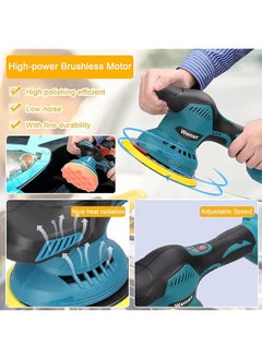 WEMART 21V Cordless Car Polisher 6 Inch Portable Buffer Polisher With 6 Variable Speed 2Pcs 2.0Ah Battery Home Diy Waxing Polishing Sponge Pads Kit For Car Polishing Waxing Sealing Glaze  - Image 3