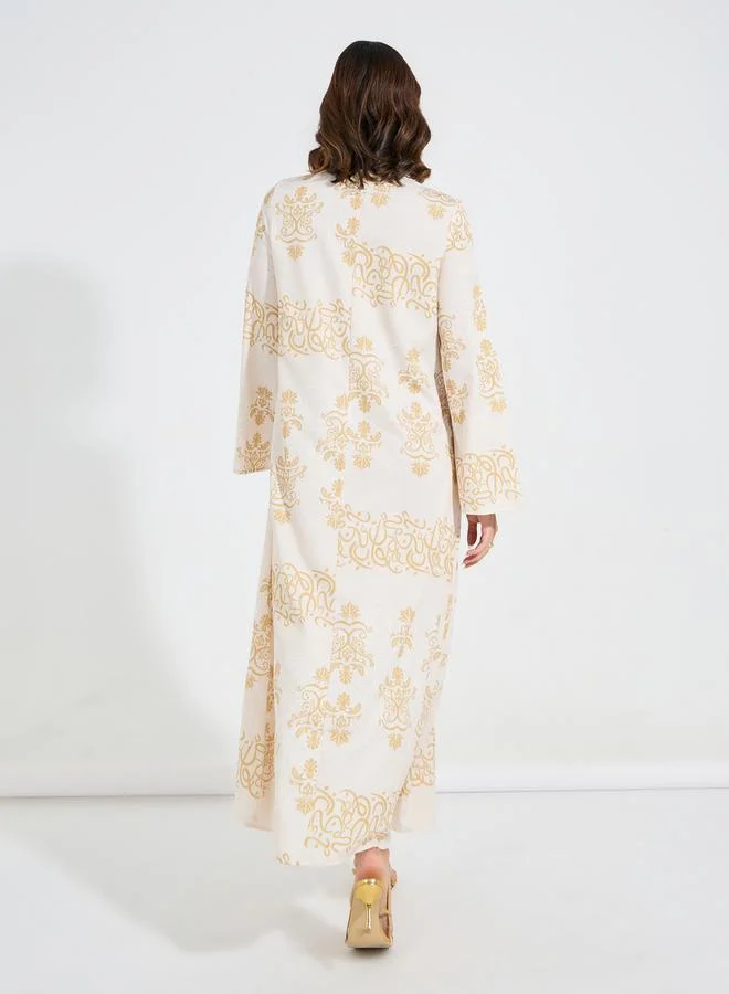 Take Two Foil Print Embellished Jalabiya Dress with Tassel