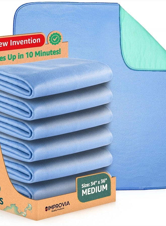 Improvia ® Washable Underpads, 34" x 36" (Pack of 6) - Heavy Absorbency Reusable Incontinence Pads for Kids, Adults, Elderly, and Pets - Waterproof Protective Pad for Bed, Couch, Sofa, Furniture, Floor  - Image 1