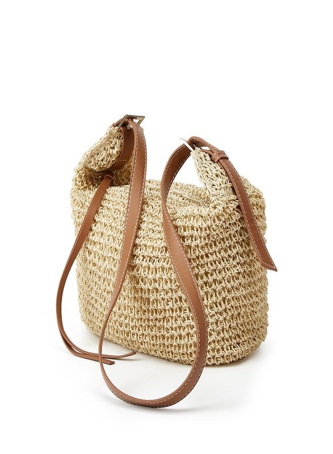 Bagkeak Straw Tote Bag Summer Straw Beach Bags For Women Handwoven Bag Large Capacity Handbag Rattan Purse Hobo Bag Dumpling Bag, Brown - Image 4