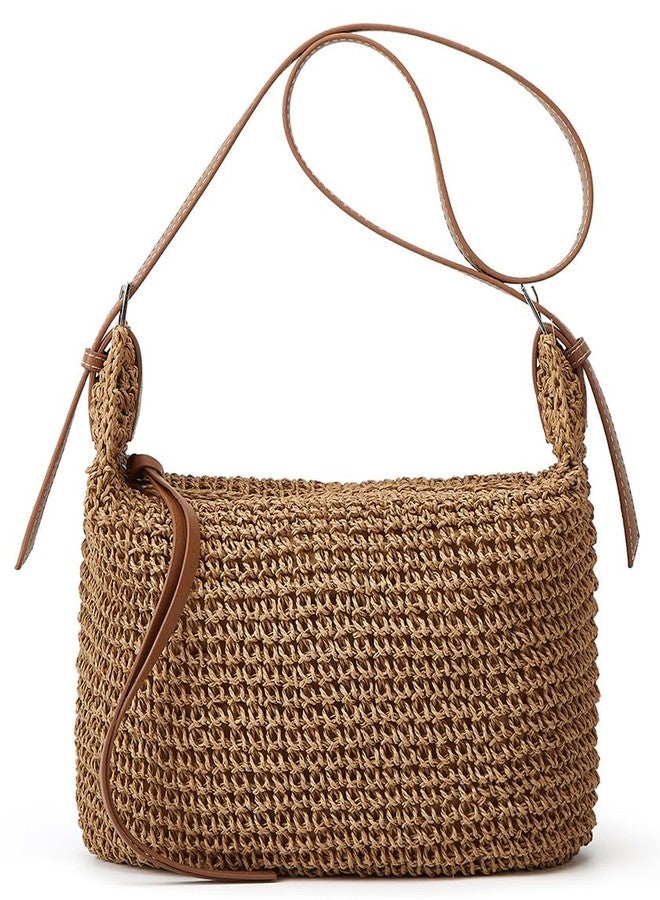 Bagkeak Straw Tote Bag Summer Straw Beach Bags For Women Handwoven Bag Large Capacity Handbag Rattan Purse Hobo Bag Dumpling Bag, Brown - Image 1