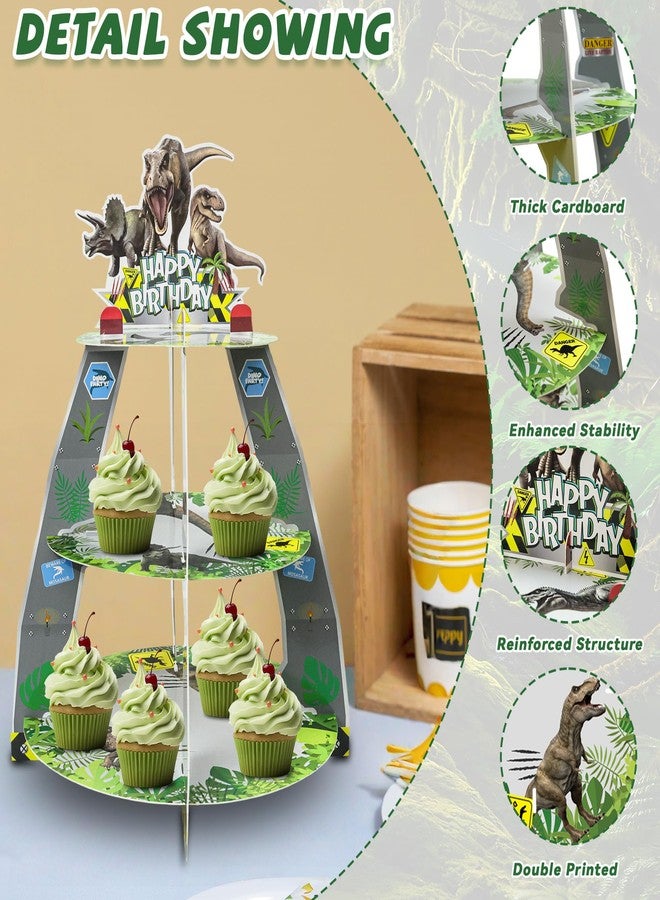 Animsco Dinosaur Cupcake Stand Jurassic Birthday Party Supplies Set for Kids Boys Dinosaur Theme Birthday Party Decorations 3 Tier Dino Cardboard Cupcake Hold - Image 3