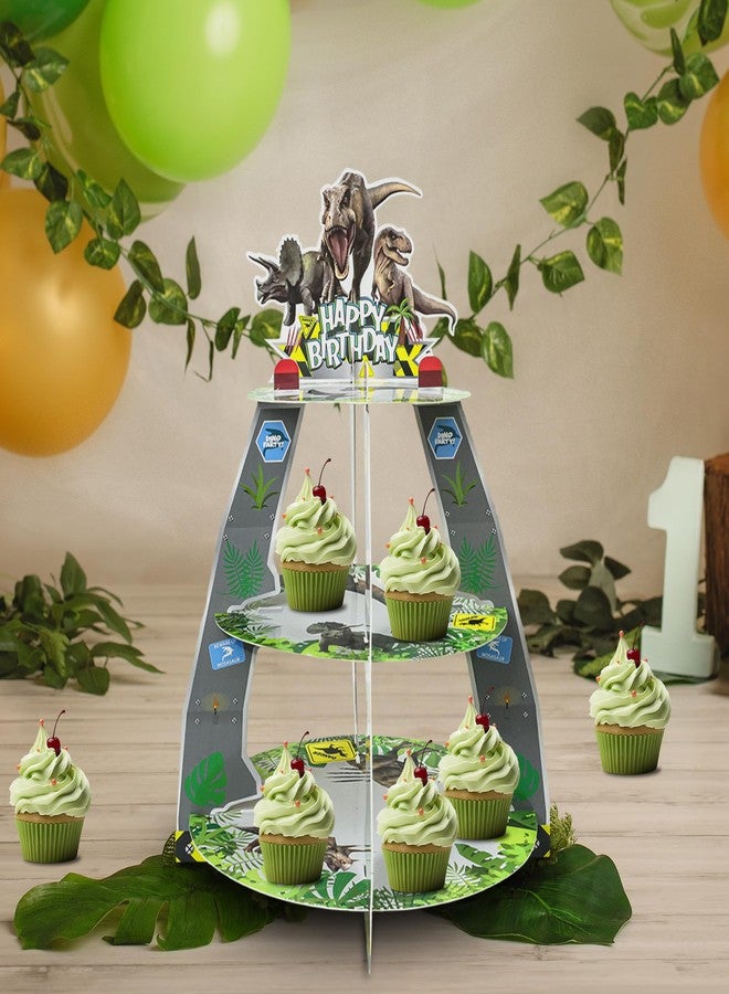 Animsco Dinosaur Cupcake Stand Jurassic Birthday Party Supplies Set for Kids Boys Dinosaur Theme Birthday Party Decorations 3 Tier Dino Cardboard Cupcake Hold - Image 5