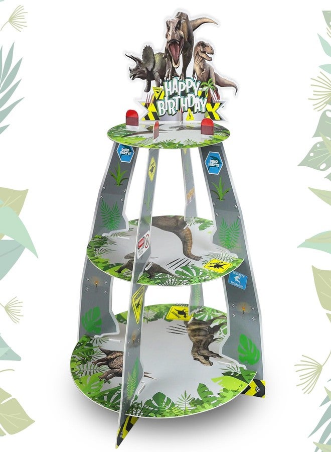 Animsco Dinosaur Cupcake Stand Jurassic Birthday Party Supplies Set for Kids Boys Dinosaur Theme Birthday Party Decorations 3 Tier Dino Cardboard Cupcake Hold - Image 1