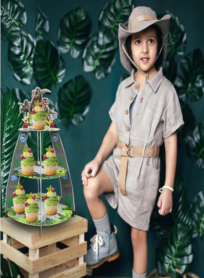 Animsco Dinosaur Cupcake Stand Jurassic Birthday Party Supplies Set for Kids Boys Dinosaur Theme Birthday Party Decorations 3 Tier Dino Cardboard Cupcake Hold - Image 4