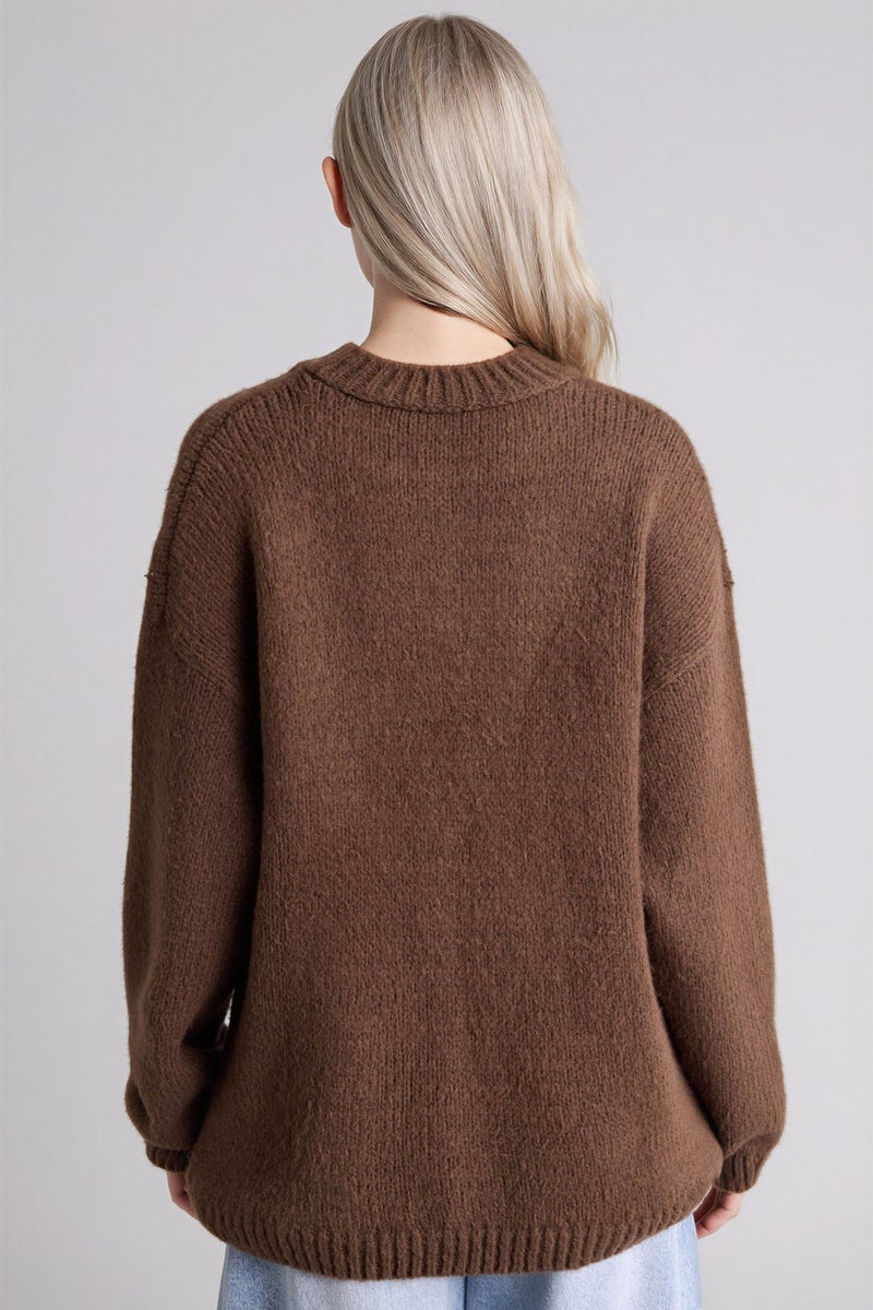 DeFacto Brown Woman Oversize Fit Crew Neck Pullover Casual - Image 5