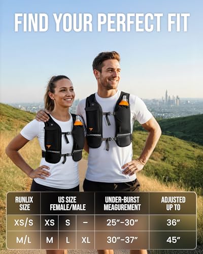 RUNLIX Running Vest for Women MenReflective Running Hydration Vest with 500ml Soft Water Bottle Phone Holder 2 LED Lights USB Rechargeable7 Pockets Runners Backpack Marathon Black MediumLarge - Image 3