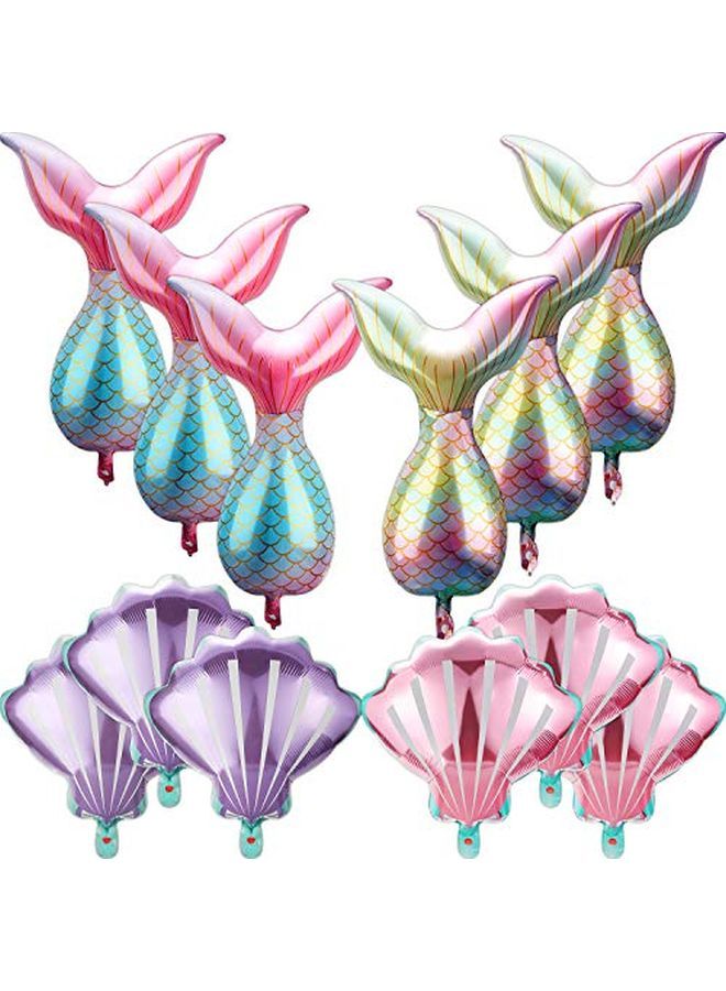 Skylety 12 قطعة بالونات ذيل حورية البحر بالونات قواقع البحر بالونات هيليوم فويل بالونات المحيط ملونة زاهية لحفلات عيد الميلاد والزفاف وصيف الشاطئ وحفلات حورية البحر البحرية (أزرق وردي أزرق أخضر بنفسجي وردي) - Image 1