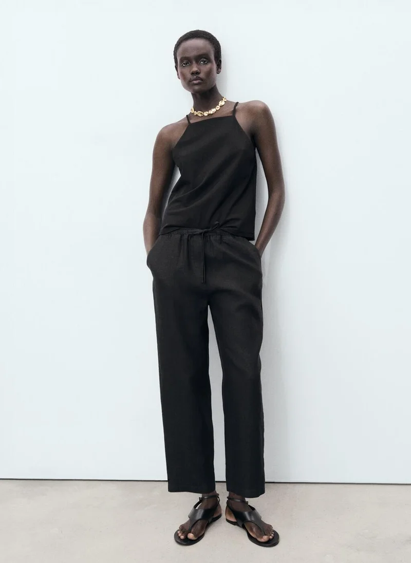 MANGO Linen Drawstring Pants