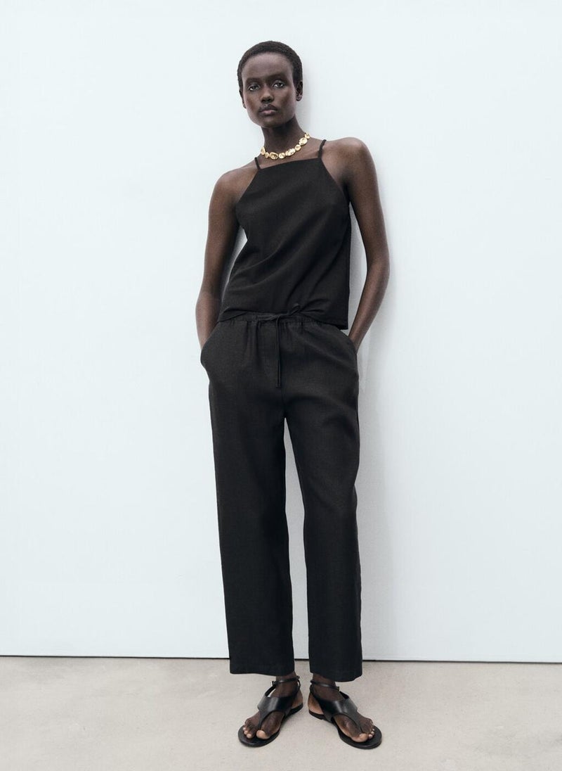 MANGO Linen Drawstring Pants  - Image 4