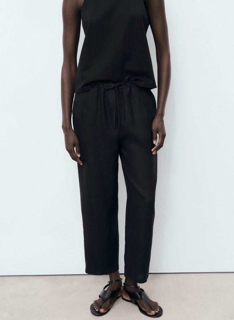 MANGO Linen Drawstring Pants  - Image 1