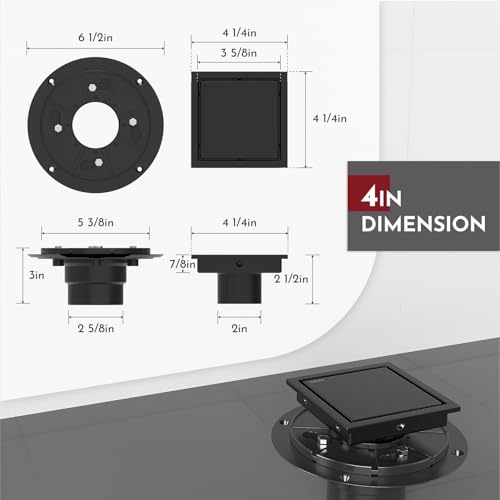 WEBANG 4 Inch Square Shower Drain Black Floor Drain with Flange Reversible 2-in-1 Cover Tile Insert Grate Removable SUS304 Stainless Steel CUPC Certified Matte Black - Image 2