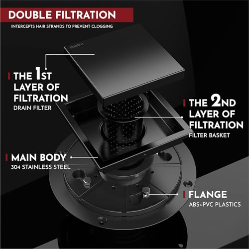 WEBANG 4 Inch Square Shower Drain Black Floor Drain with Flange Reversible 2-in-1 Cover Tile Insert Grate Removable SUS304 Stainless Steel CUPC Certified Matte Black - Image 4