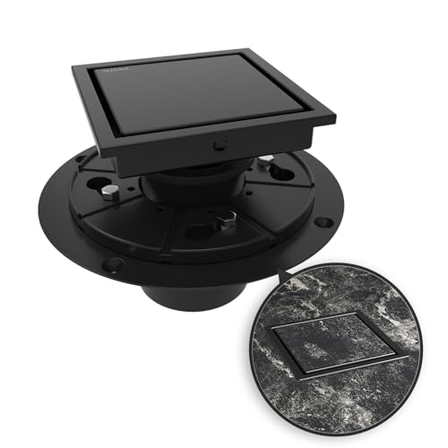 WEBANG 4 Inch Square Shower Drain Black Floor Drain with Flange Reversible 2-in-1 Cover Tile Insert Grate Removable SUS304 Stainless Steel CUPC Certified Matte Black - Image 1