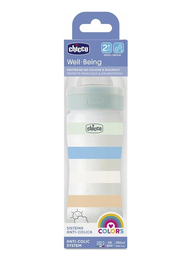 Chicco Well-Being Silicone Plastic Feeding Bottle 250 ML, Medium Flow 2M+, Green  - Image 4