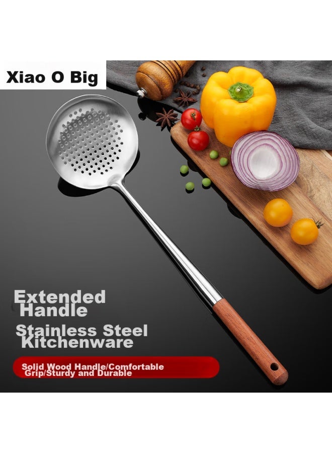 Bayco Bayco Stainless Steel Strainer Ladle Skimmer Colander Hot Pot Large Strainer Scoop, Wooden Handle Heat-resistant Handle Bc8292  - Image 1