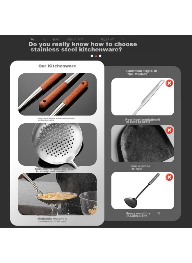 Bayco Bayco Stainless Steel Strainer Ladle Skimmer Colander Hot Pot Large Strainer Scoop, Wooden Handle Heat-resistant Handle Bc8292  - Image 2
