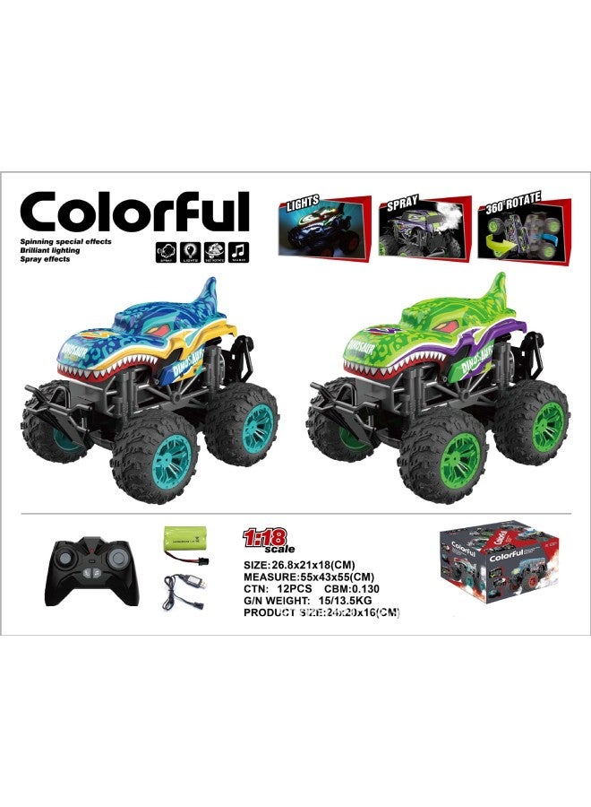 Loquat 1:18 Music Light Remote Control Stunt 360 Degree Rotating Big Foot Shark Head Children's Toy Car Off-road-Color:HN188649-Scale:1:18 - Image 1