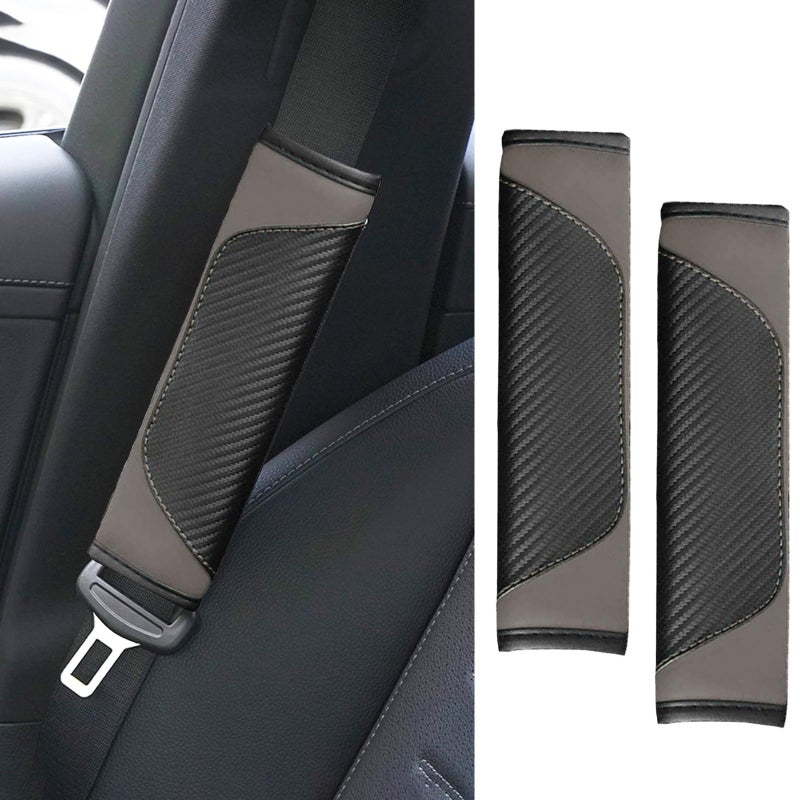 ongfuwu 2PCS Car Seat Belt Cover Pad Soft Carbon Fiber Leather Seatbelt Shoulder Protector for a More Comfortable Driving Universal Safety Belt Strap Cover to Protect Your Neck Gray - Image 3