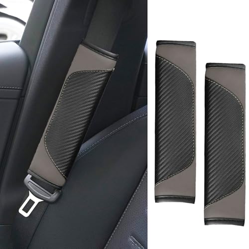 ongfuwu 2PCS Car Seat Belt Cover Pad Soft Carbon Fiber Leather Seatbelt Shoulder Protector for a More Comfortable Driving Universal Safety Belt Strap Cover to Protect Your Neck Gray - Image 1