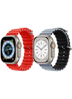 Silicone Ocean Band Strap for Apple Watch Ultra 8 49mm Red Single Color Strap with Light Blue/Black Double Side Strap Set of 2