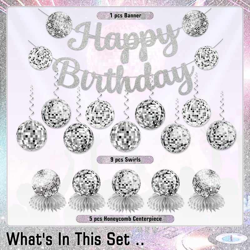 NUTTYBASH Disco Birthday Party Decorations - Silver Disco Ball Banner, Honeycomb Centerpieces, 70s-80s-90s Themed Party Pack - Image 4