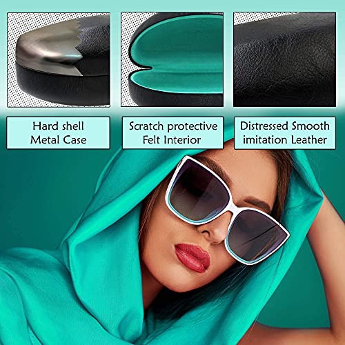 MyEyeglassCase - Hard Sunglasses Case in Black Faux Leather - Large Eyeglass Hard Shell for Curved Frames - Glasses Holder with Microfiber Pouch & Cleaning Cloth for Men & Women (AS179 Black Z) - Image 3