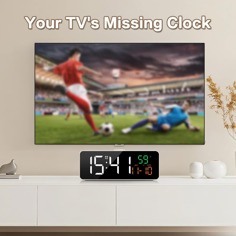 Netzu 3-in-1 Small Digital Clocks for Living Room with Temperature, Date & Time Display - 4 Levels Birghtness, 3 Volumes, Compact Plug-in Alarm Clock for Bedroom, Office (White) - Image 3