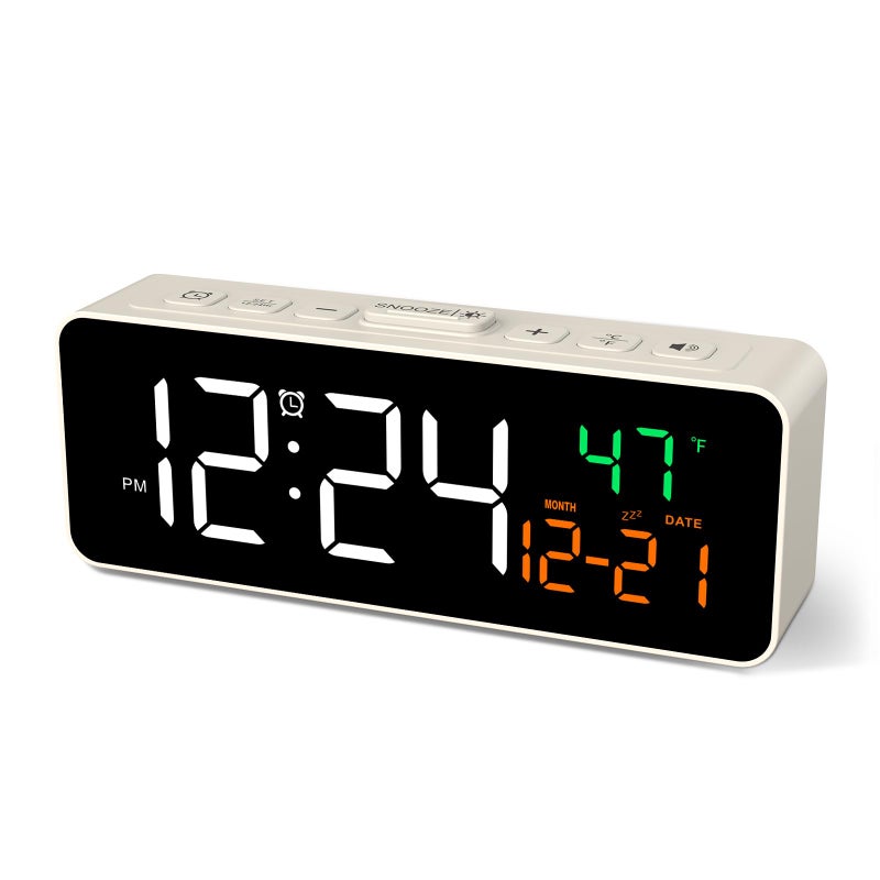 Netzu 3-in-1 Small Digital Clocks for Living Room with Temperature, Date & Time Display - 4 Levels Birghtness, 3 Volumes, Compact Plug-in Alarm Clock for Bedroom, Office (White) - Image 1