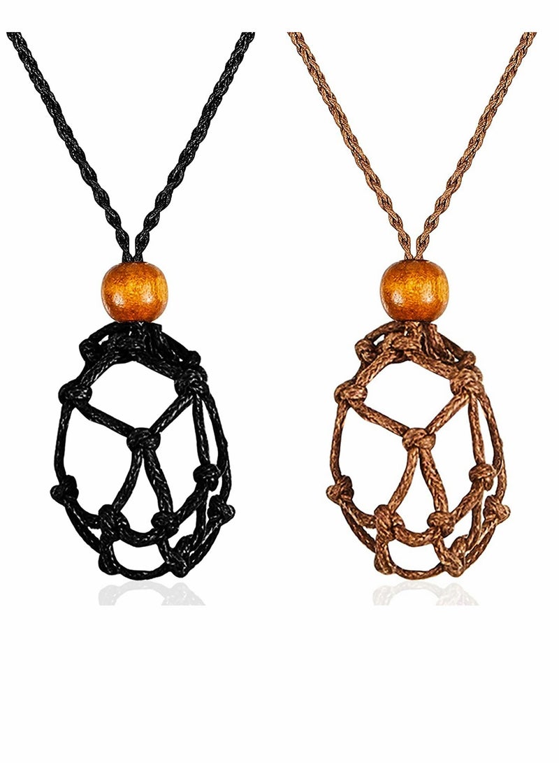 KASTWAVE 2 Pieces Of Necklace Chains Empty Stone Stand, Pendant Stone Stand Replacement Mesh Bag, Necklace Rope, Adjustable Length, Suitable For Diy Jewelry Making Accessories (Black, Brown) - Image 1