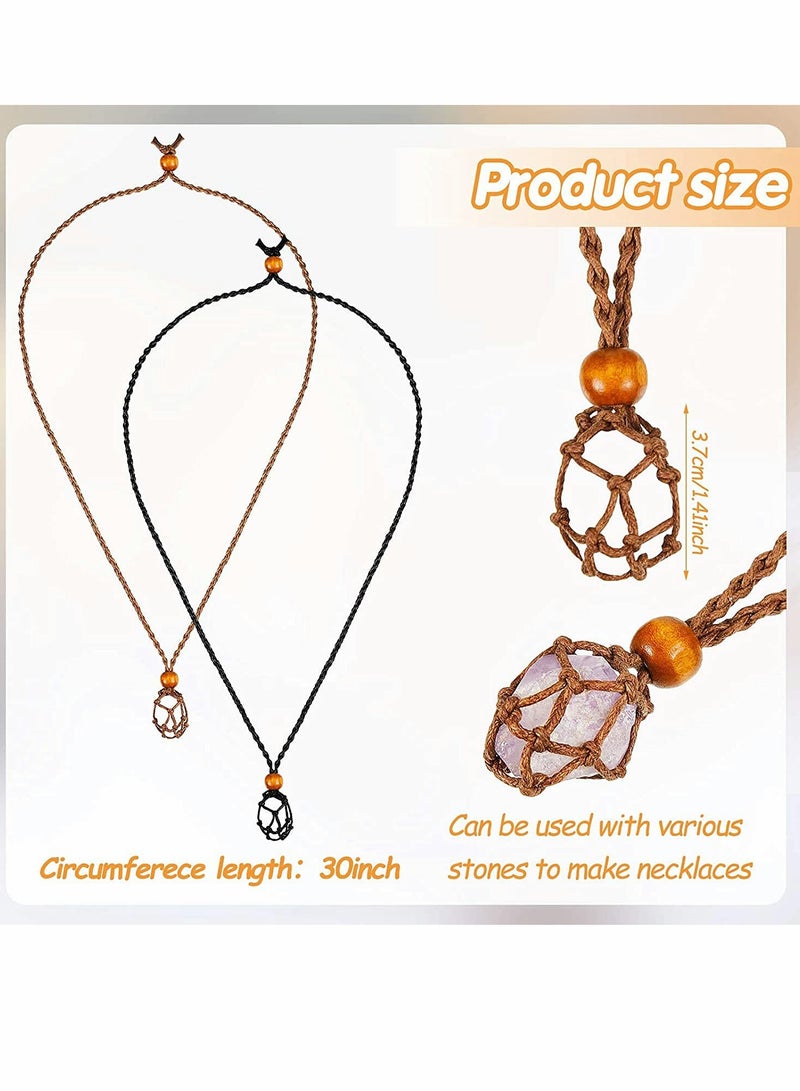 KASTWAVE 2 Pieces Of Necklace Chains Empty Stone Stand, Pendant Stone Stand Replacement Mesh Bag, Necklace Rope, Adjustable Length, Suitable For Diy Jewelry Making Accessories (Black, Brown) - Image 2