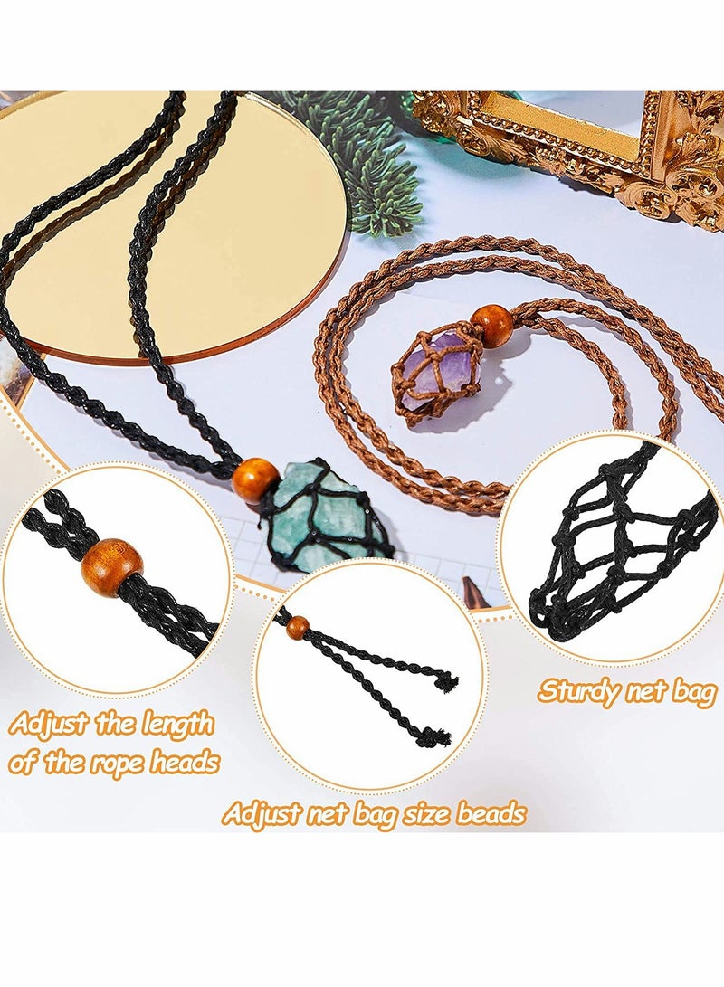 KASTWAVE 2 Pieces Of Necklace Chains Empty Stone Stand, Pendant Stone Stand Replacement Mesh Bag, Necklace Rope, Adjustable Length, Suitable For Diy Jewelry Making Accessories (Black, Brown) - Image 3