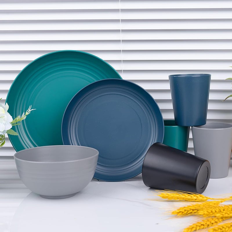 Supernal 32pcs Wheat Straw Dinnerware SetsPlastic Plates and Bowls Sets for 8Unbreakable Plates and Bowls Sets Dishwasher Safe Microwave Safe Fun Colors Perfect for Cooking Family Camping Picnics - Image 3